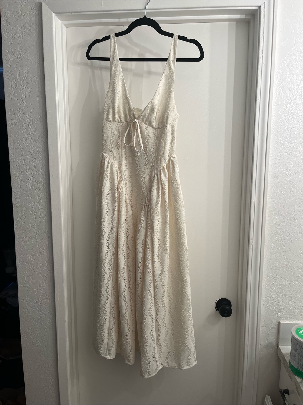 wild fable Cream Lace Midi Dress with Tie-Front V-Neck